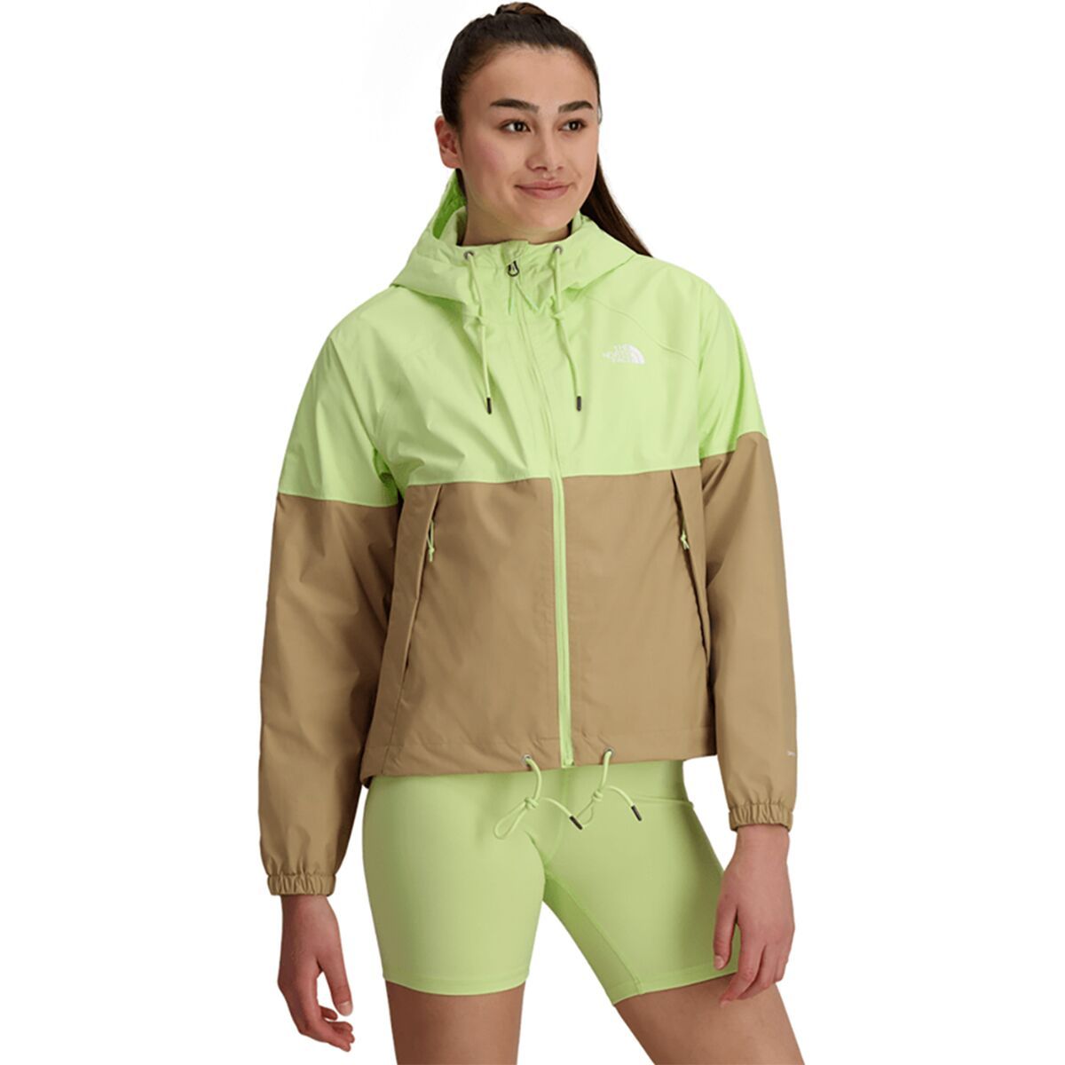 The North Face Antora Rain Hooded Jacket - Women's Astro Lime/Khaki Stone, XS