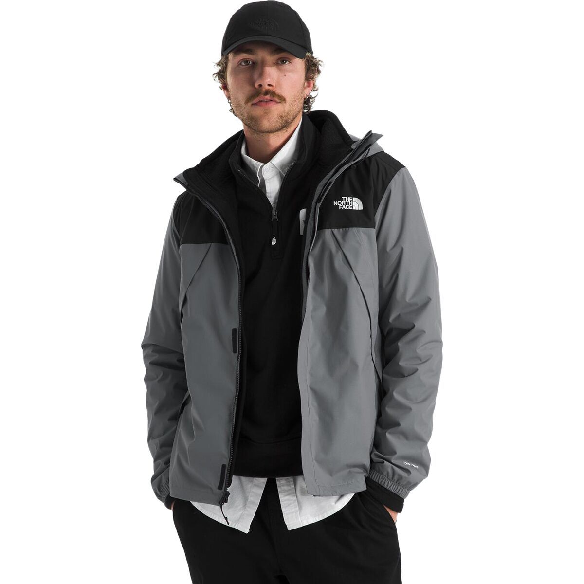 Image of The North Face Antora Triclimate Jacket - Men's Smoked Pearl/TNF Black, XL