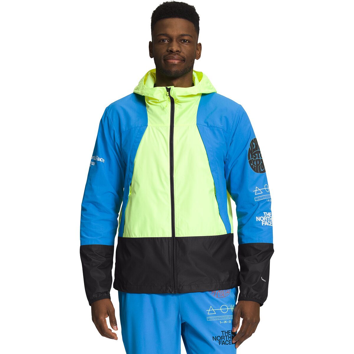 The North Face Trailwear Wind Whistle Jacket - Men's LED Yellow/Super Sonic Blue/TNF Black, XL