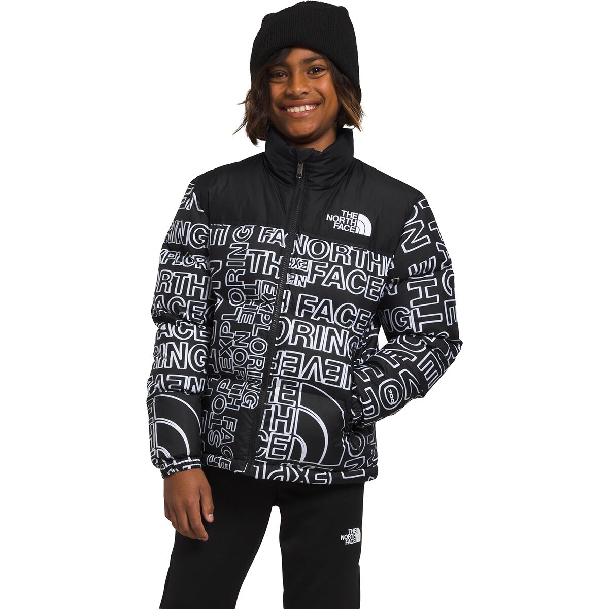 Image of The North Face 1996 Retro Nuptse Jacket - Kids' TNF Black TNF Marker Logo Print, XS