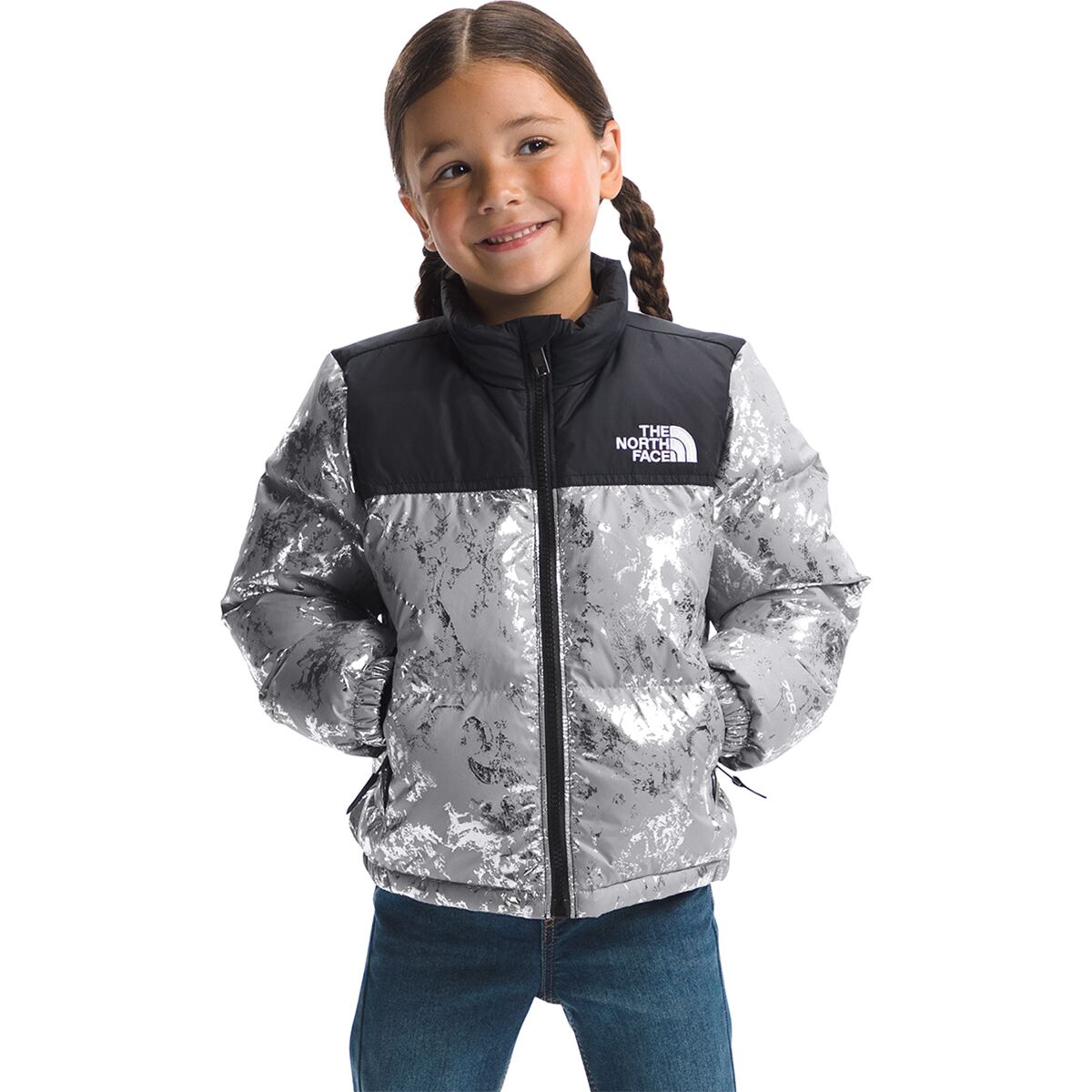 Image of The North Face 1996 Retro Nuptse Jacket - Toddlers' Meld Grey Nature Texture Metallic Print, 4T