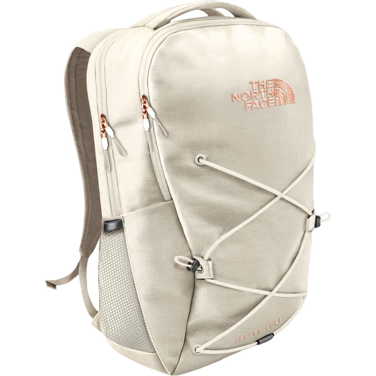 Image of The North Face Jester Luxe 22L Backpack - Women's White Dune/Burnt Coral Metallic, One Size