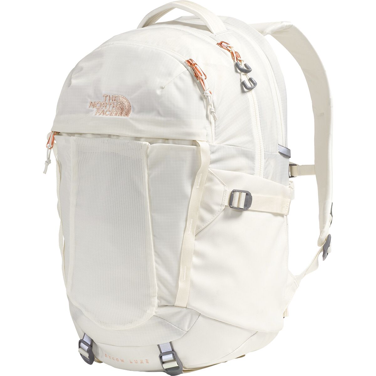 Image of The North Face Recon Luxe 30L Backpack - Women's White Dune/Burnt Coral Metallic, One Size