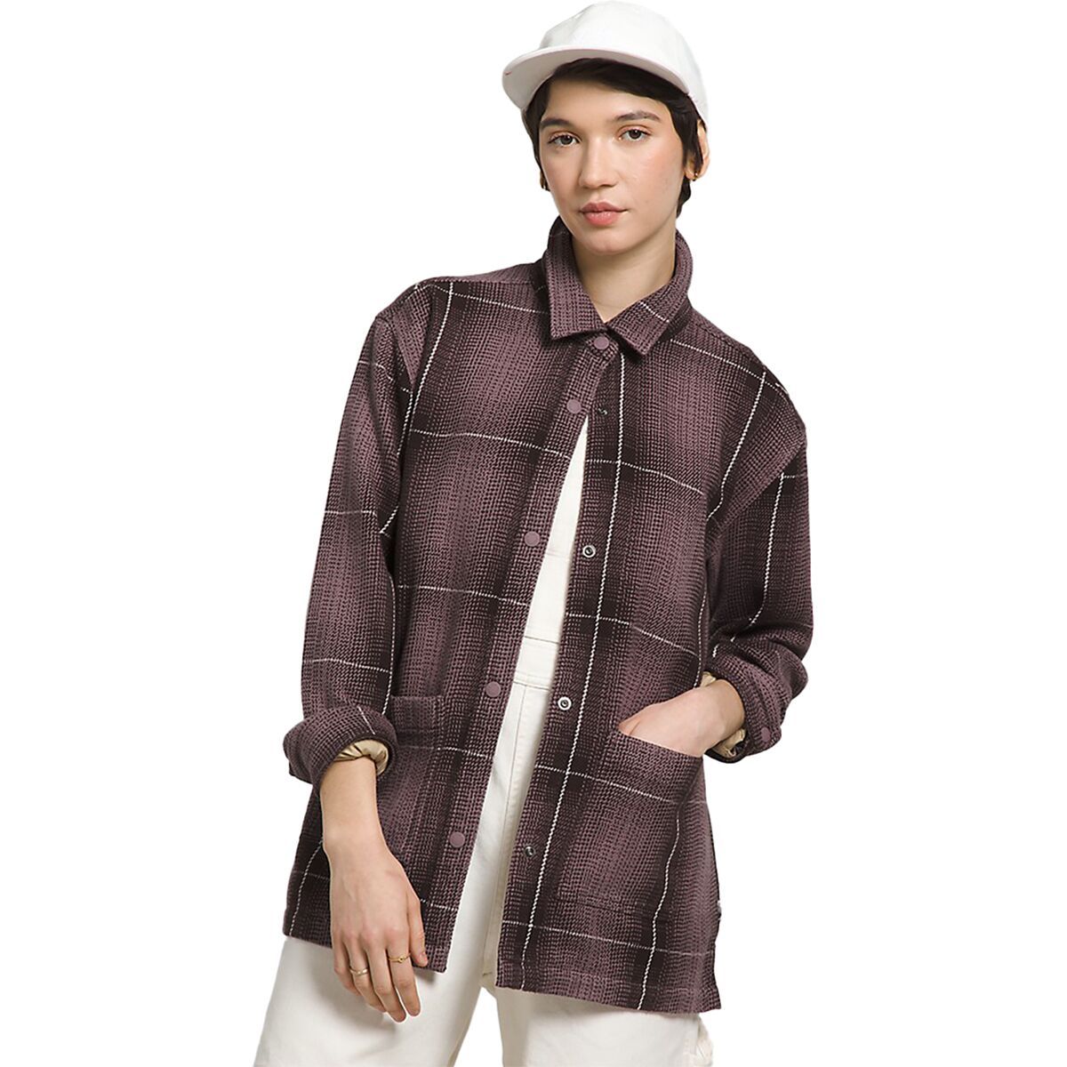 The North Face Valley Twill Utility Shacket - Women's Fawn Grey Large Halfdome Shadow Plaid, M