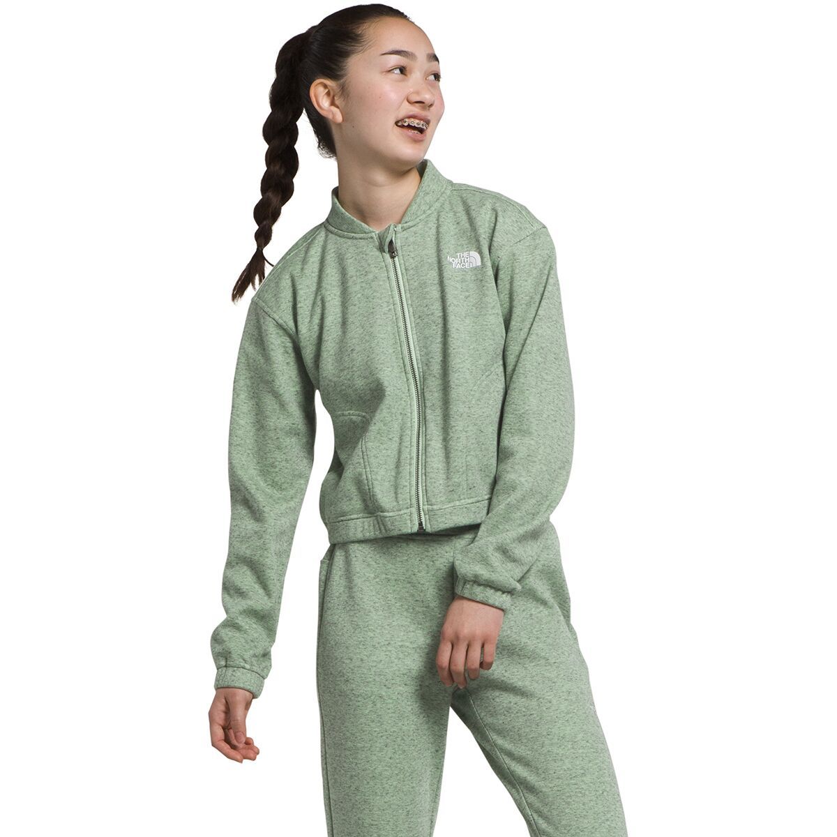 Image of The North Face Cozy Dream Fleece Full-Zip Jacket - Girls' Misty Sage Heather, L