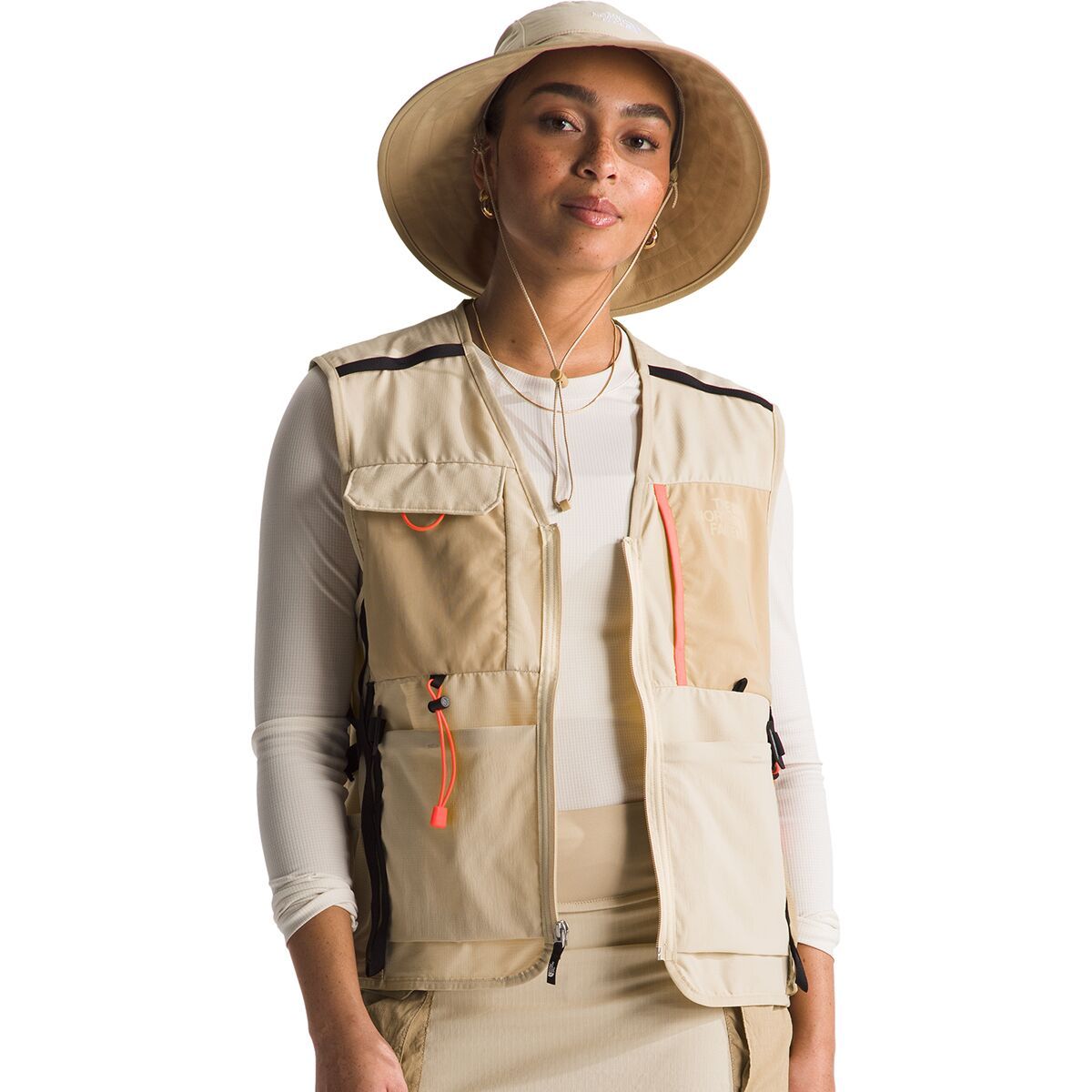The North Face Class V Utility Vest - Women's Gravel/Khaki Stone/Vivid Flame/TNF Black, XS