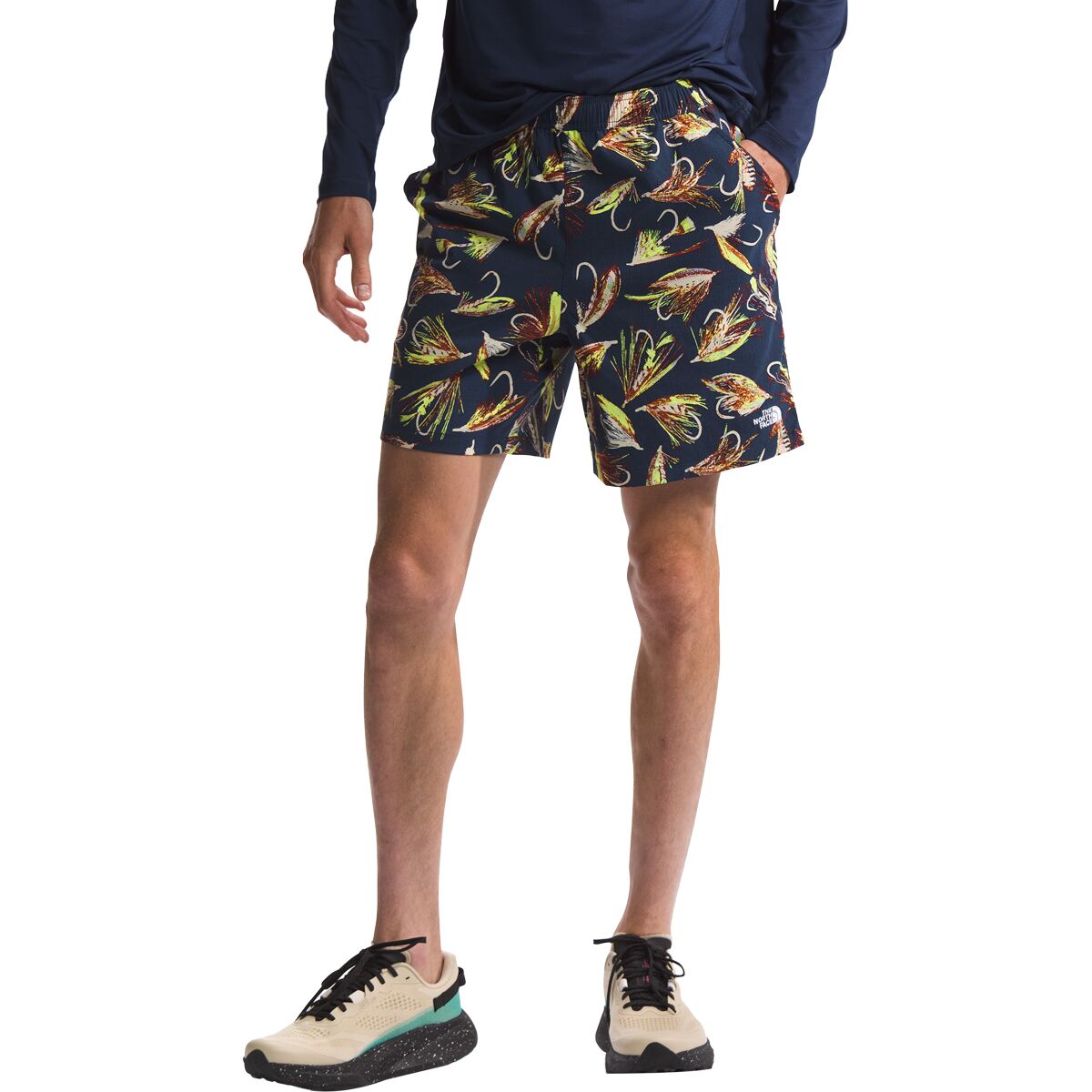 Image of The North Face Class V Pathfinder Pull-On Short - Men's Summit Navy Hand Tied Fly Print, S