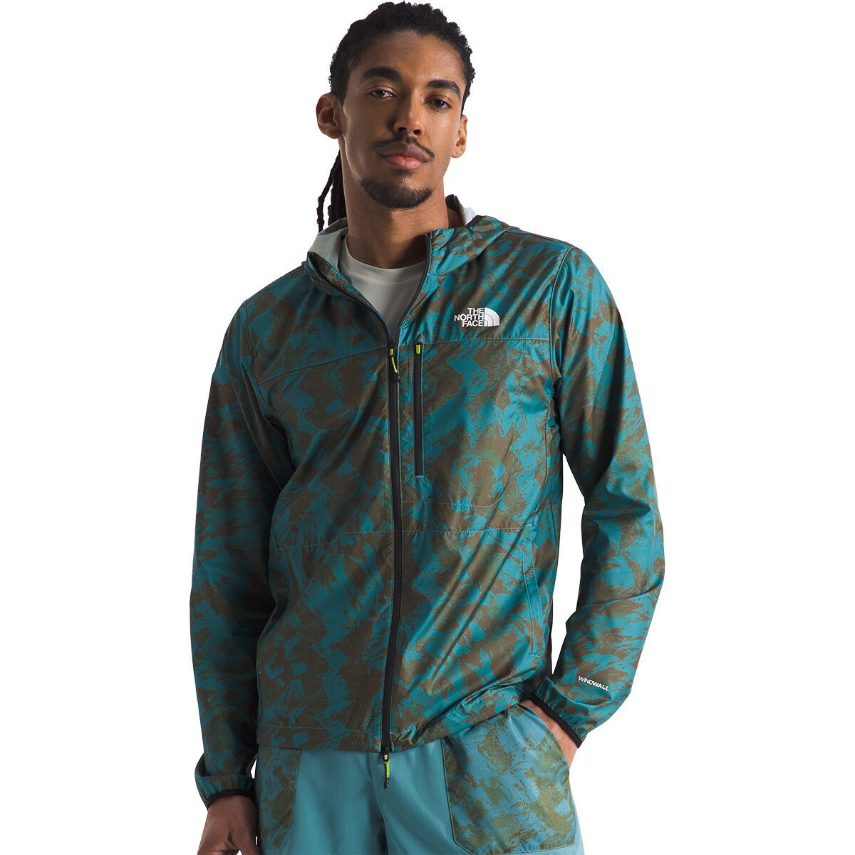 The North Face Higher Run Wind Jacket - Men's Algae Blue Mountain Traverse Print, M