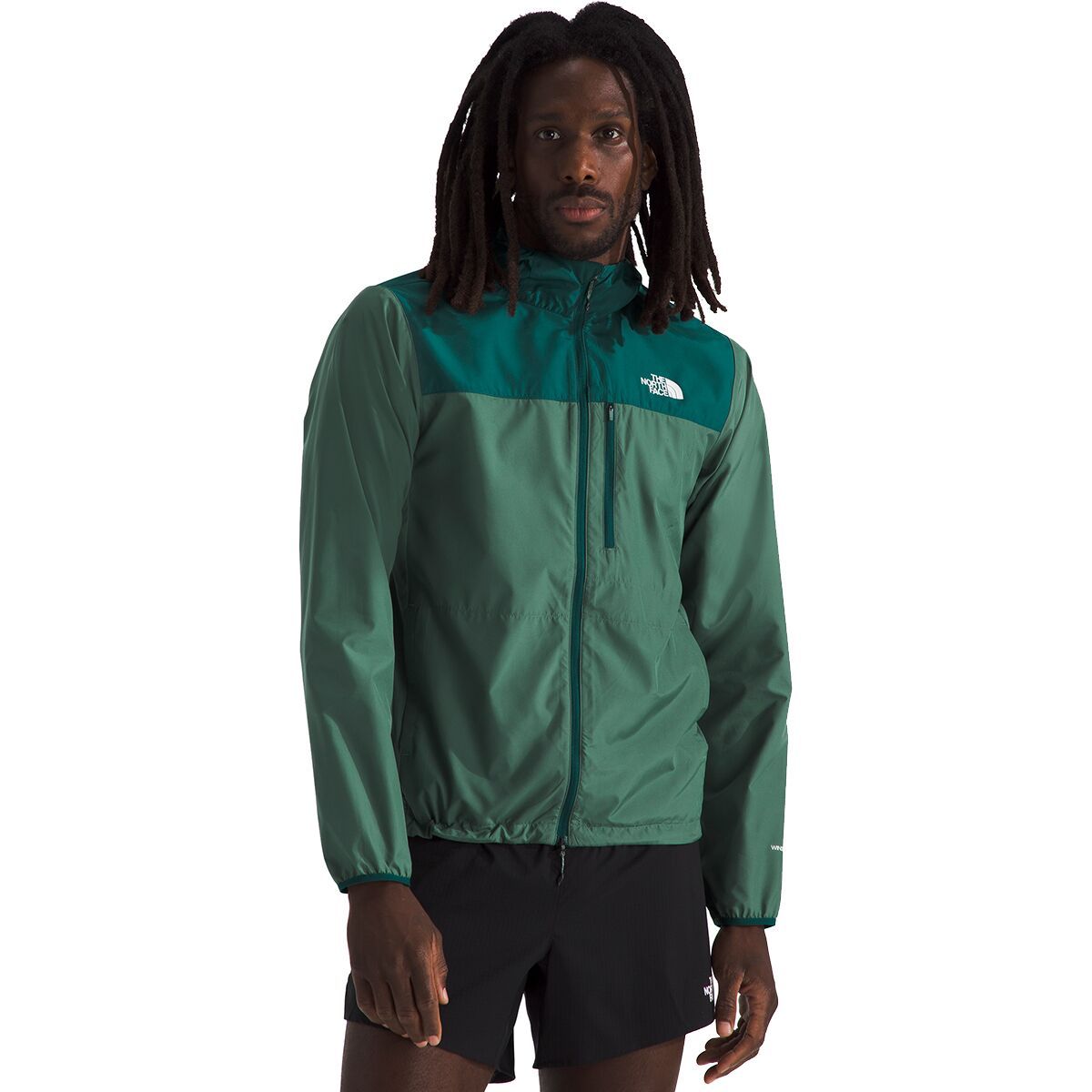 Image of The North Face Higher Run Wind Jacket - Men's Duck Green/Deep Nori, L