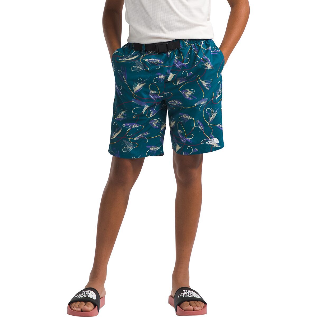 The North Face Amphibious Class V Belted Short - Boys' Blue Moss Gone Fishing Print, S