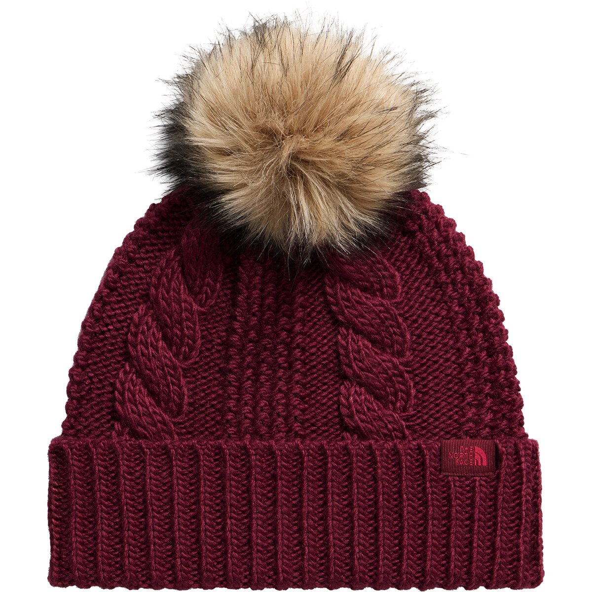 Image of The North Face Oh Mega Fur Pom Beanie - Women's Burgundy Crush, One Size
