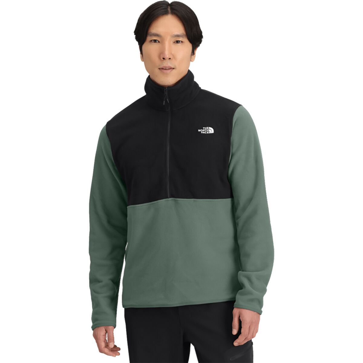 Image of The North Face Glacier Fleece 1/2-Zip Jacket - Men's Duck Green/TNF Black, XXL
