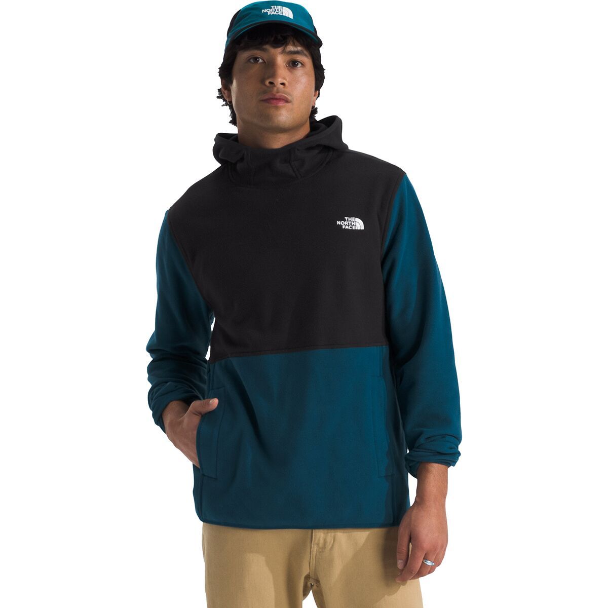 Image of The North Face Glacier Fleece Pullover - Men's Midnight Petrol/TNF Black, S