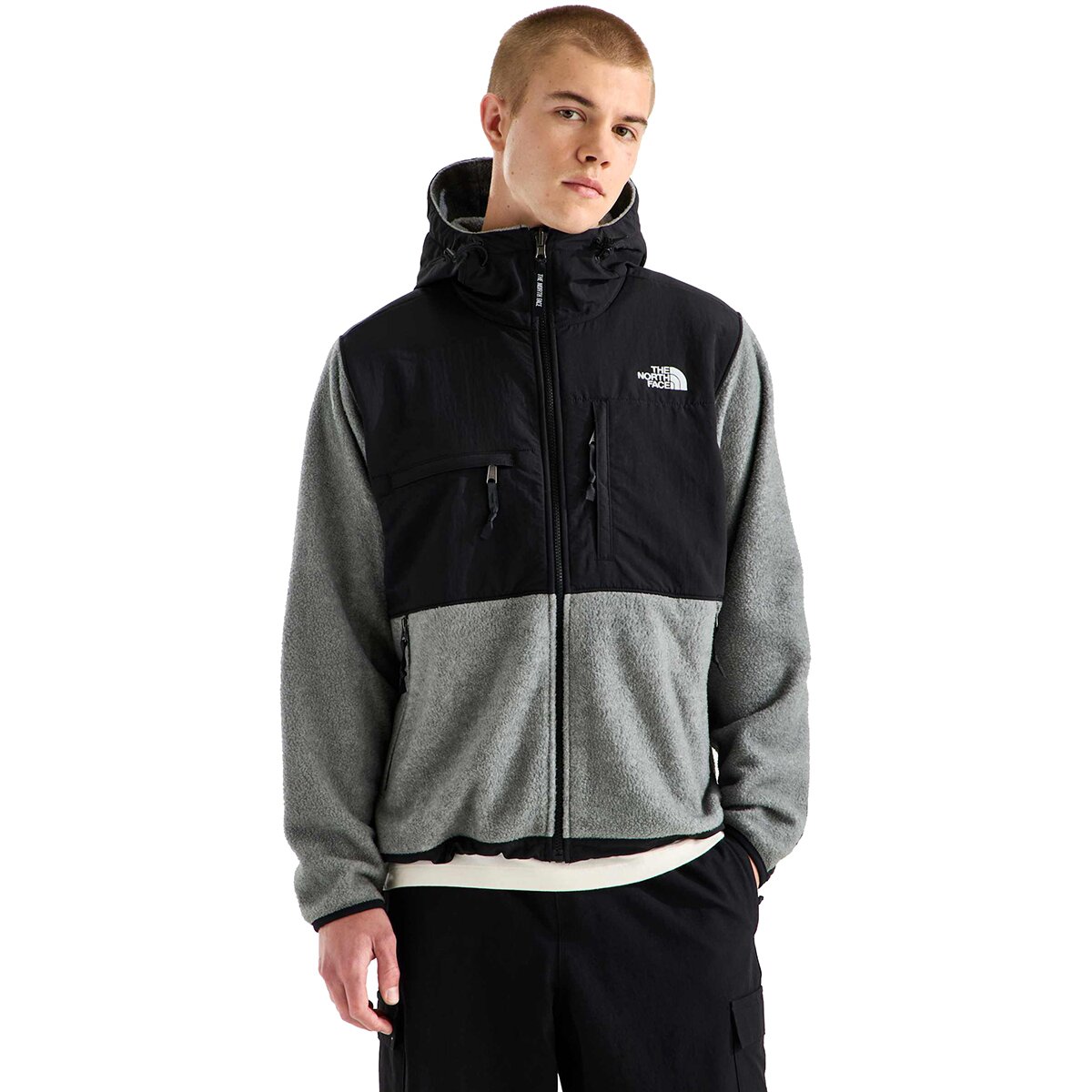 Image of The North Face Retro Denali Hoodie - Men's TNF Mid Grey Heather/TNF Black, S
