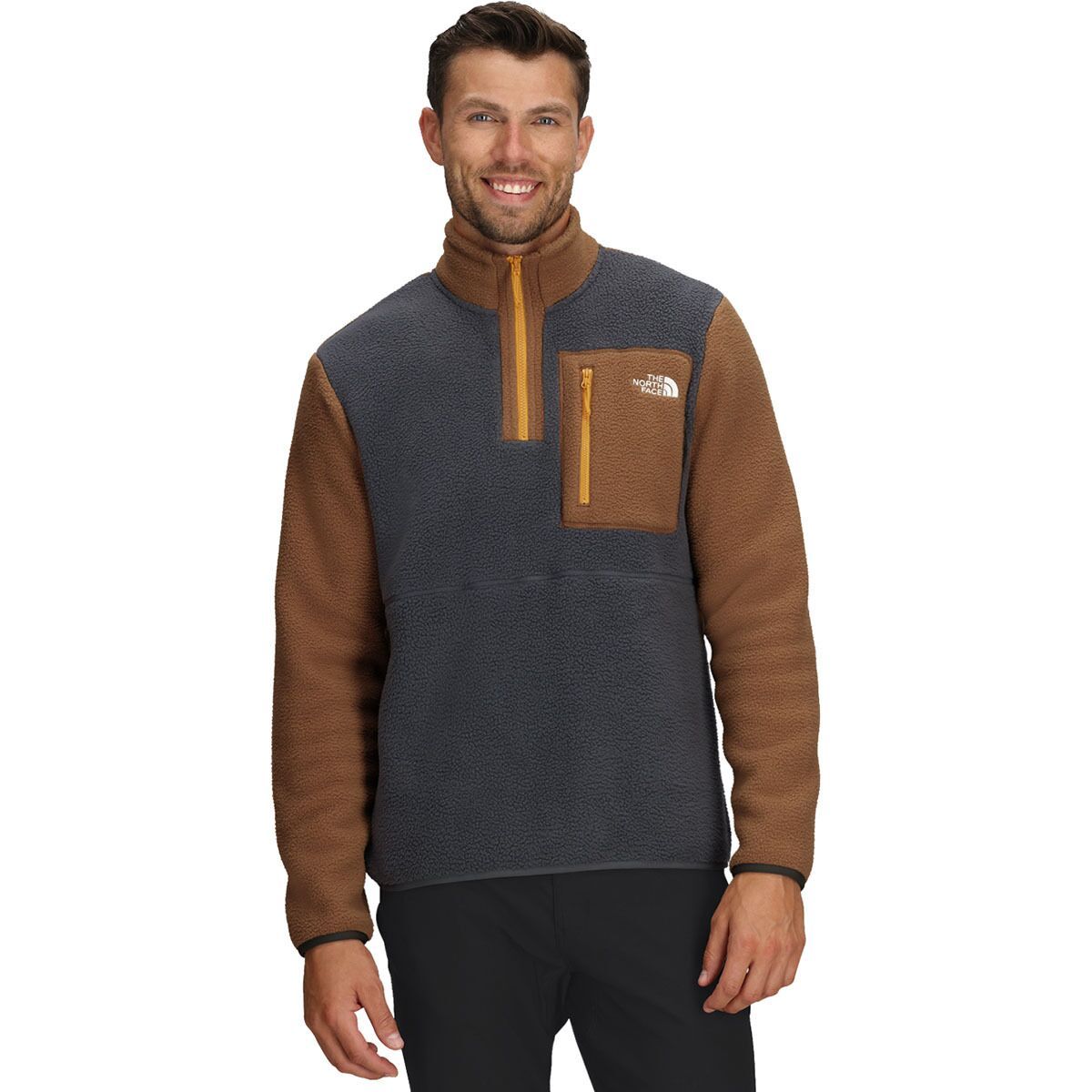 Image of The North Face Yumiori 1/4-Zip Jacket - Men's Asphalt Grey/Burnt Umber/Summit Gold, XL