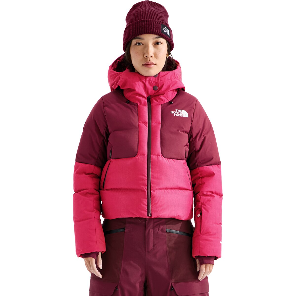 Image of The North Face Cold Spell Cropped Down Jacket - Women's Lali Guran/Burgundy Crush, XL