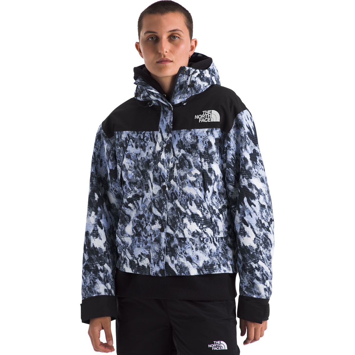 Image of The North Face DryVent Mono Mountain Jacket - Women's Virtual Blue Trail Grid Print/TNF Black, XS
