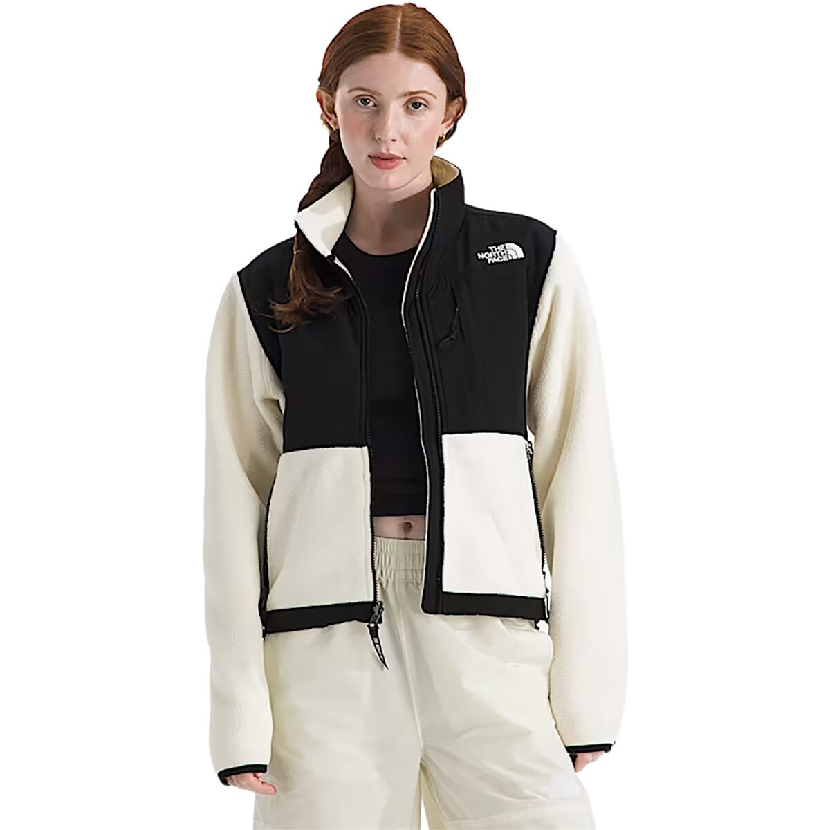 Image of The North Face Retro Denali Jacket - Women's White Dune/TNF Black, XXL