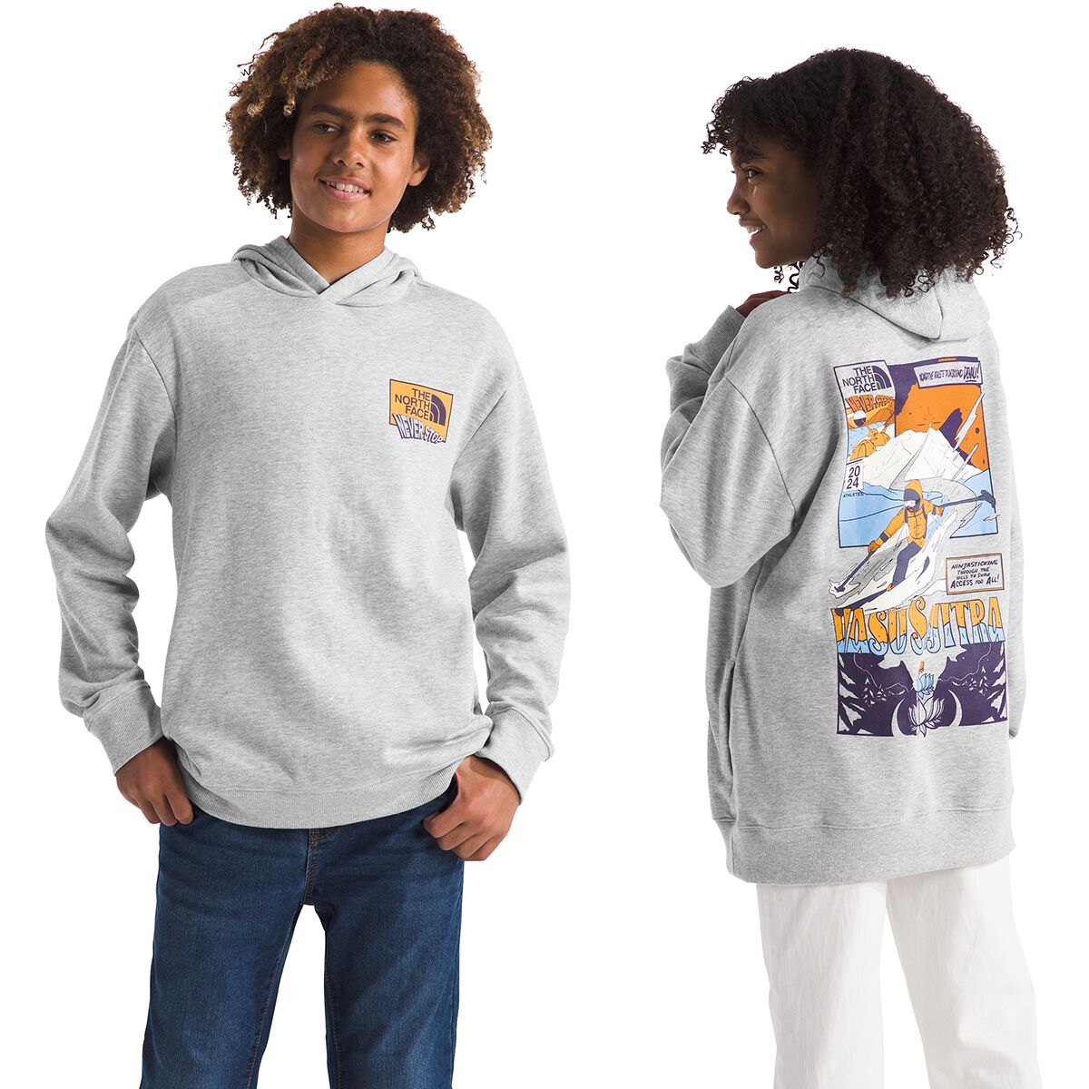 Image of The North Face Athletes Camp Fleece Pullover Hoodie - Kids' TNF Light Grey Heather/TNF Athletes, XS