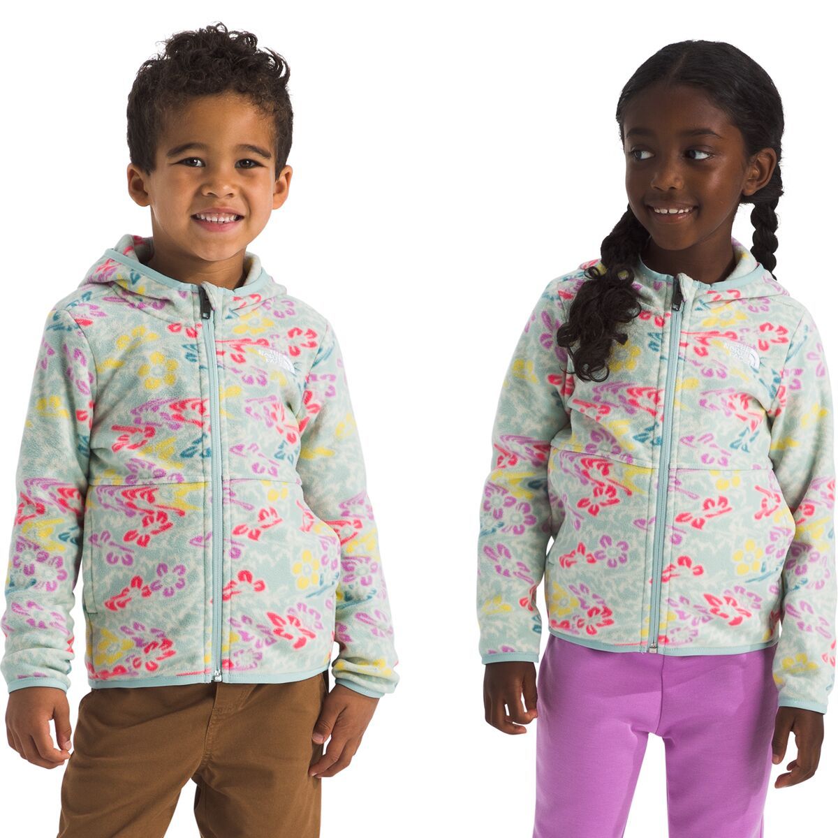 Image of The North Face Glacier Full-Zip Fleece Hoodie - Toddlers' Muted Pine Folk Floral Tossed Print, 3T
