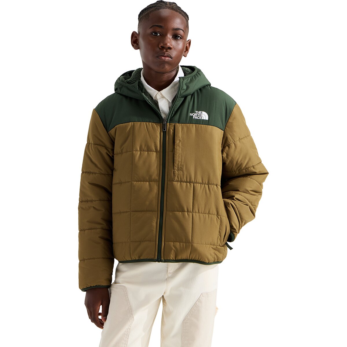 Image of The North Face Reversible Shasta Full-Zip Hooded Jacket - Boys' Caraway Seed/Bottle Green, XS