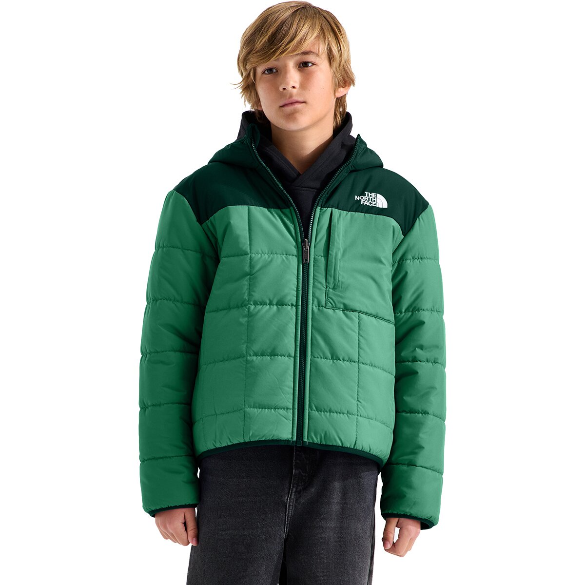 Image of The North Face Reversible Shasta Full-Zip Hooded Jacket - Boys' Dimmed Algae/Hunter Green, XL