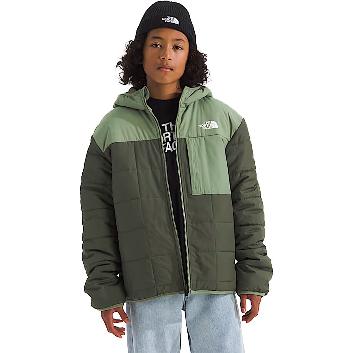 Image of The North Face Reversible Shasta Full-Zip Hooded Jacket - Boys' New Taupe Green/Bark Mist, M