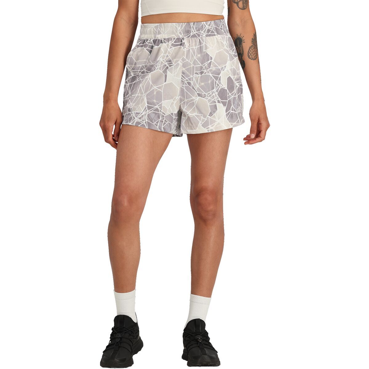 Image of The North Face Class V Pathfinder Pull-On 3in Short - Women's Moonstone Grey Oval Intention Print, M/Reg