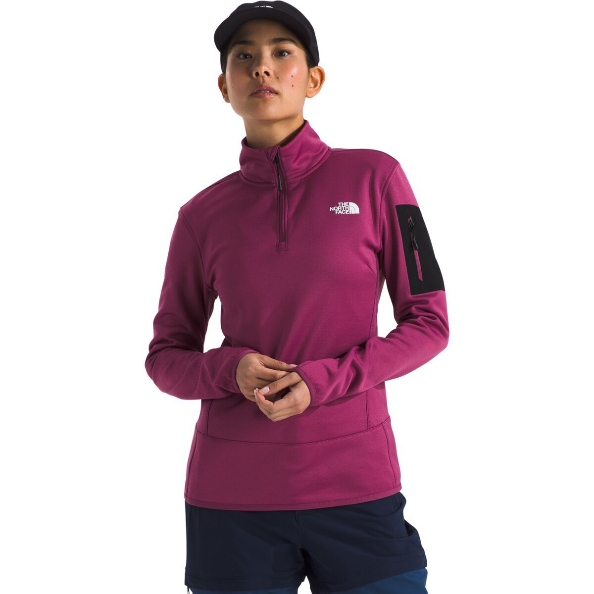 Image of The North Face Mistyescape 1/4-Zip Fleece Jacket - Women's Cyber Berry/TNF Black, XL