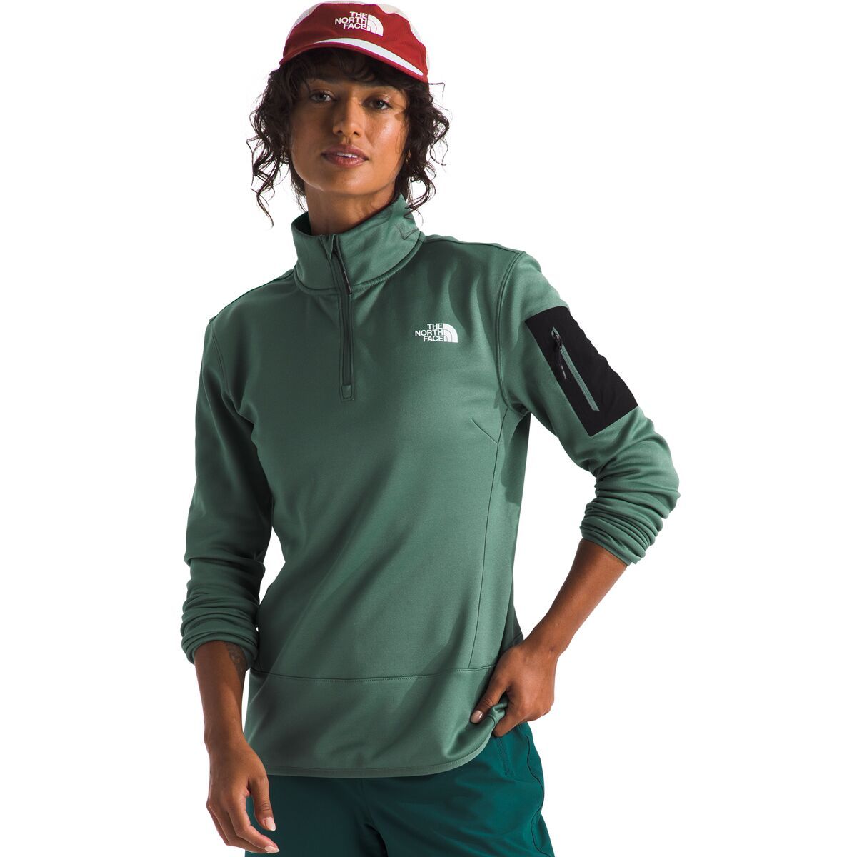 Image of The North Face Mistyescape 1/4-Zip Fleece Jacket - Women's Duck Green/TNF Black, M
