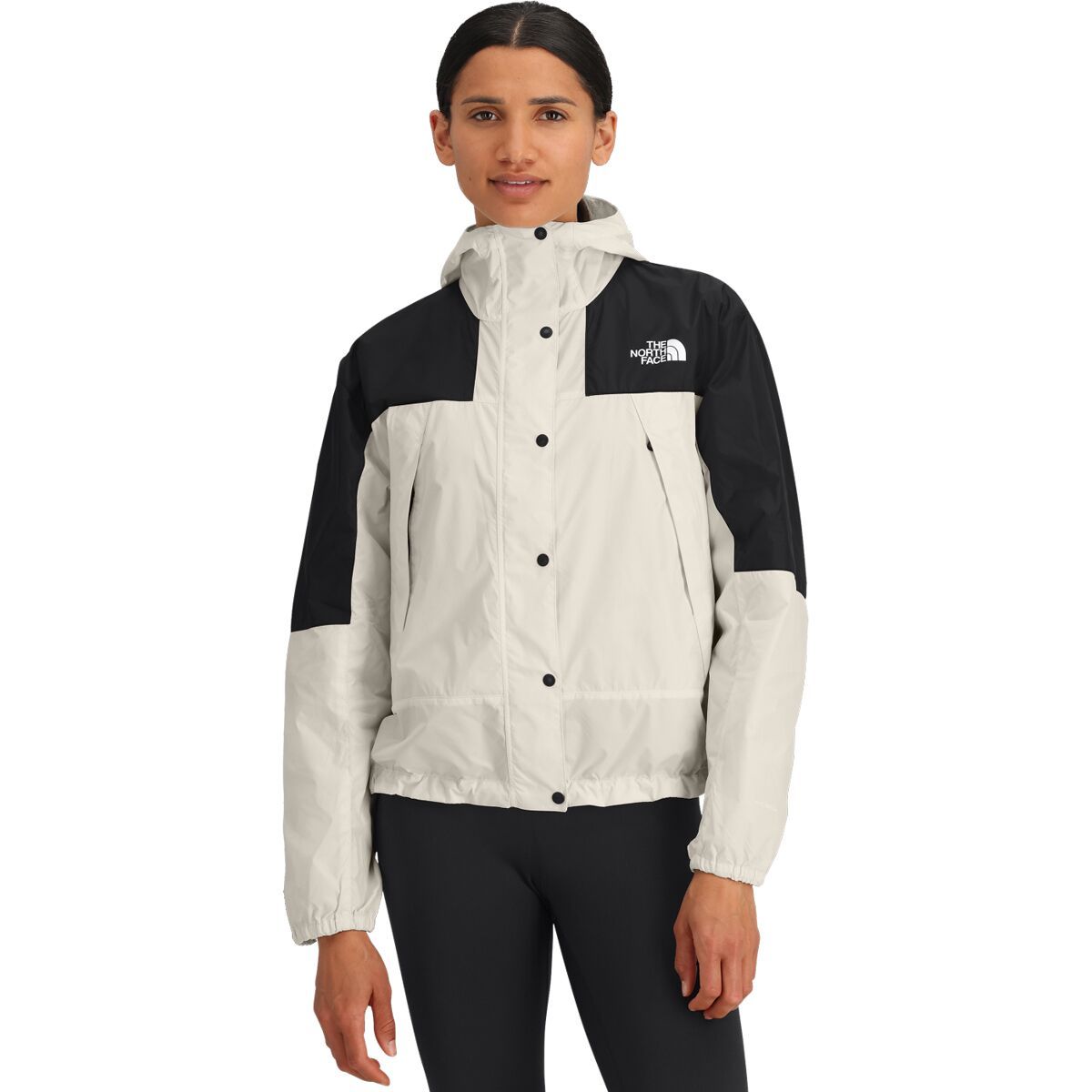 The North Face Mountain Wind Jacket - Women's White Dune/TNF Black, XL