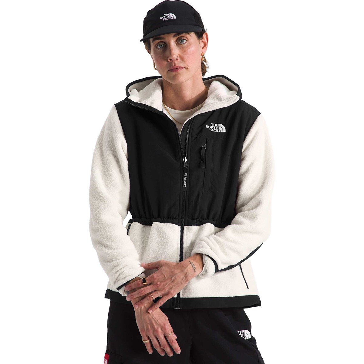 Image of The North Face Retro Denali Hoodie - Women's White Dune/TNF Black, 3XL