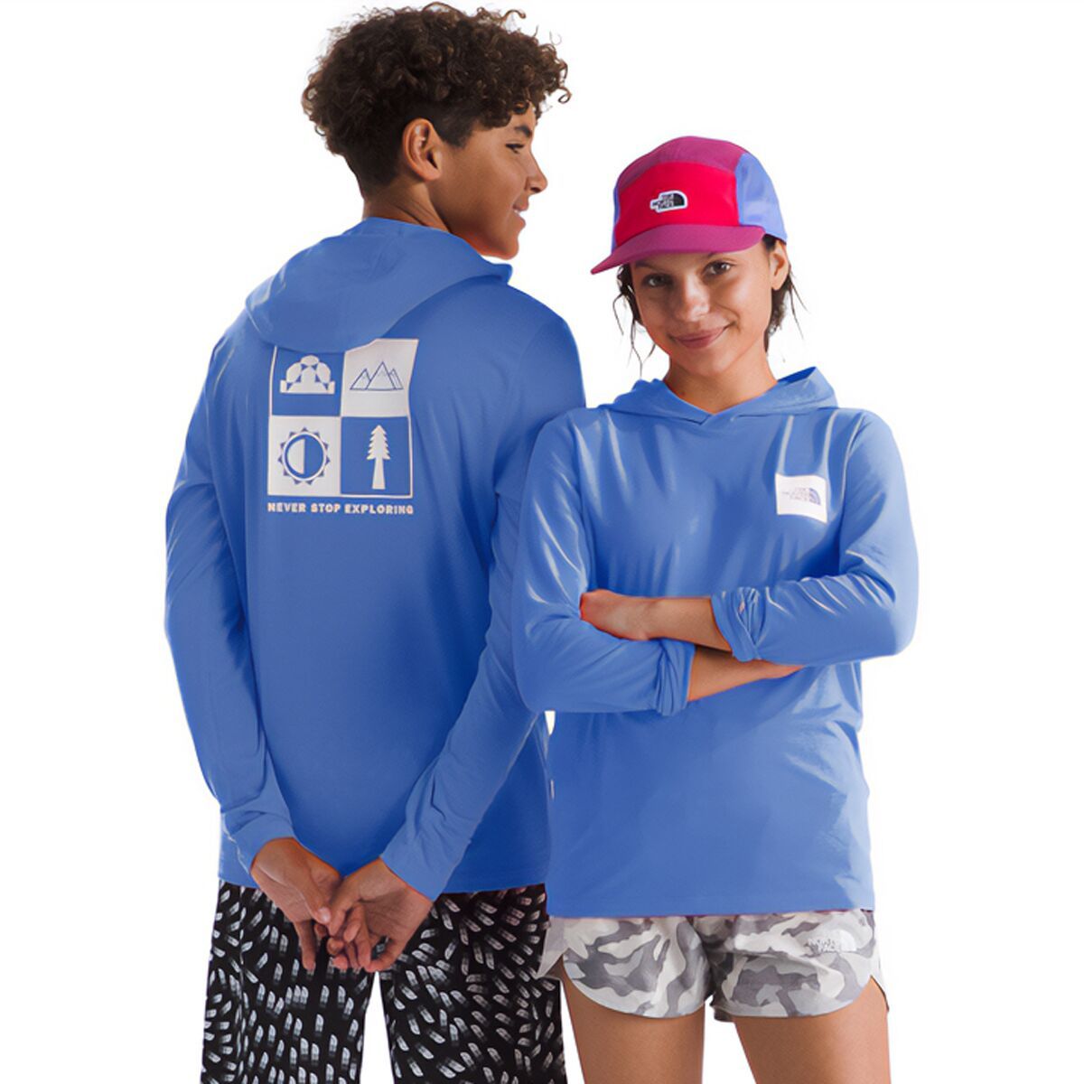 Image of The North Face Adventure Long-Sleeve Graphic Hoodie - Kids' Virtual Blue, L