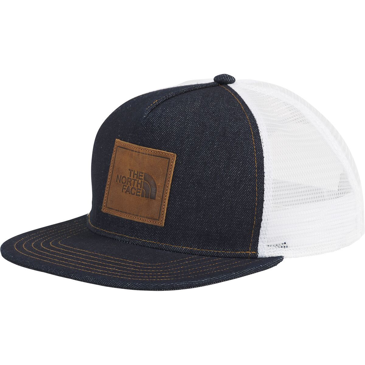 Image of The North Face Half Dome Trucker Hat Denim/Leather Patch, One Size