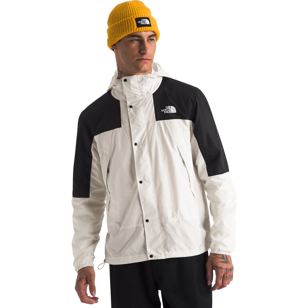Image of The North Face Mountain Wind Jacket - Men's White Dune/TNF Black, XXL
