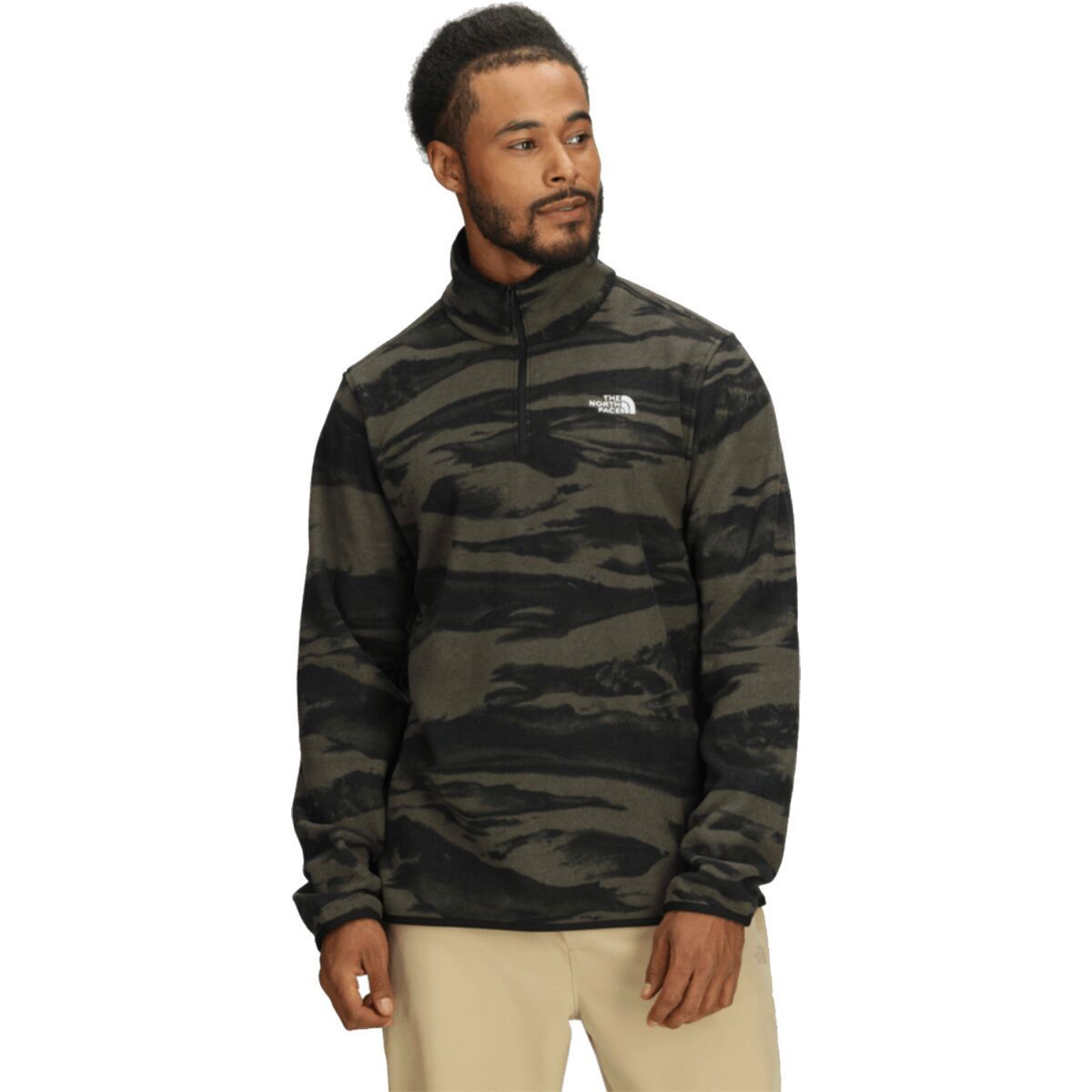 Image of The North Face Glacier Fleece 1/4-Zip Print Jacket - Men's New Taupe Green Edge Of Light Print, XL