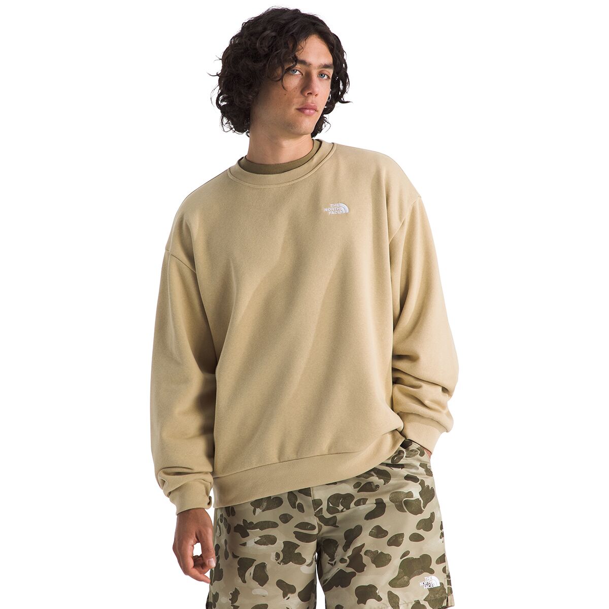 Image of The North Face TNF Core Embroidered Oversized Crew Sweatshirt - Men's Khaki Stone, L