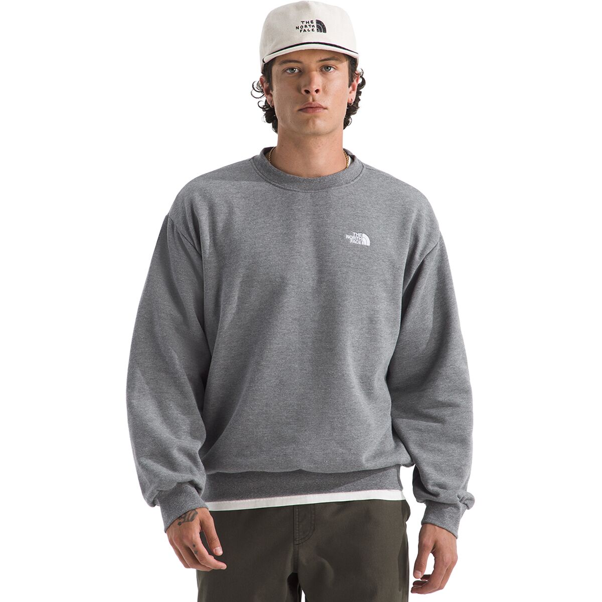 Image of The North Face TNF Core Embroidered Oversized Crew Sweatshirt - Men's TNF Mid Grey Heather, XS