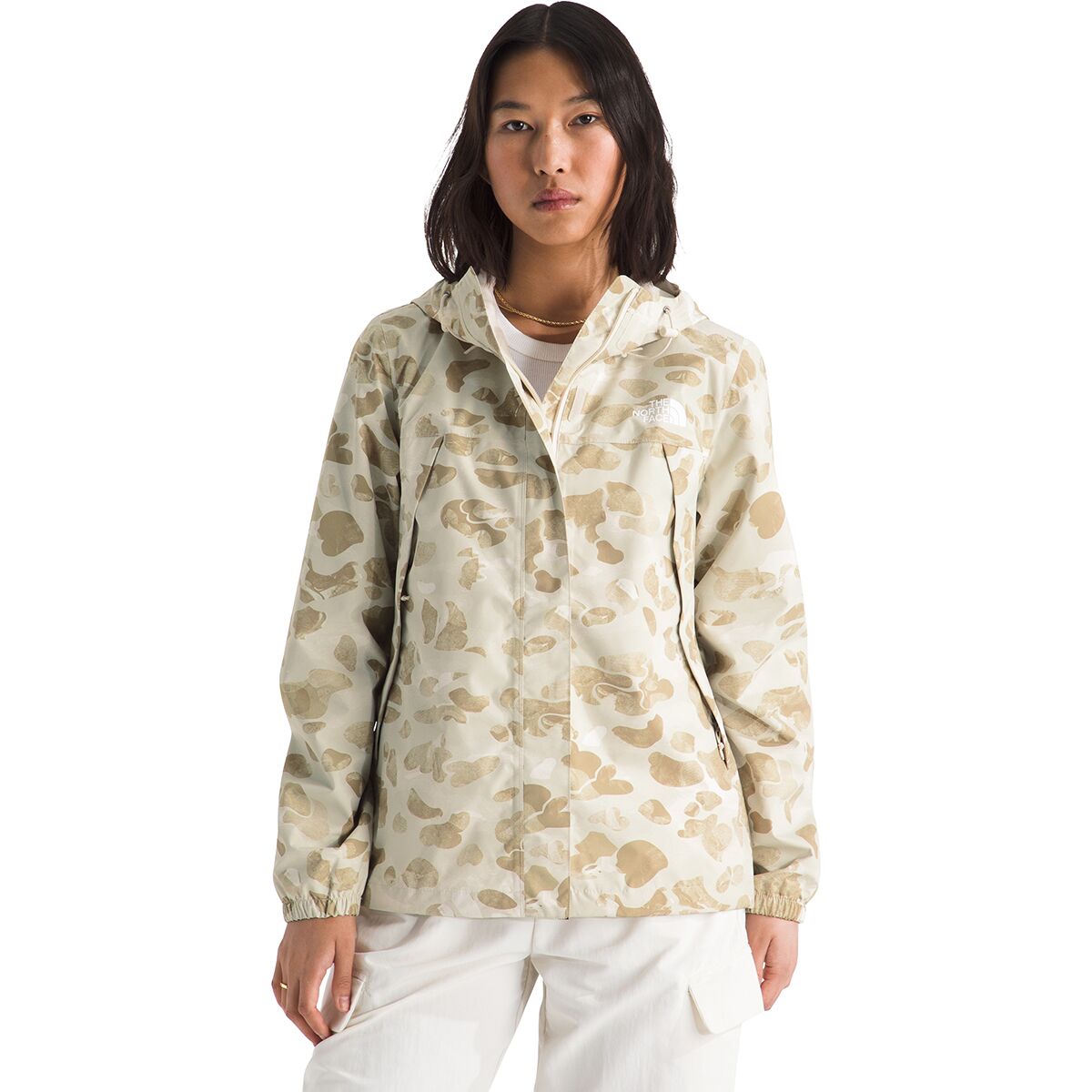 Image of The North Face Antora Print Rain Jacket - Women's Pale Khaki Heritage Print, XL