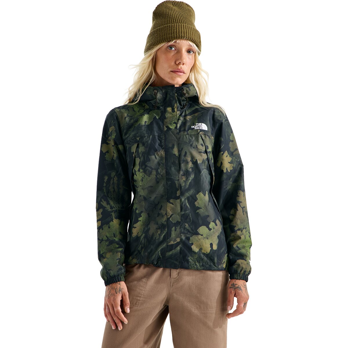 Image of The North Face Antora Print Rain Jacket - Women's Woodland Green Yosemite Oak Print, L