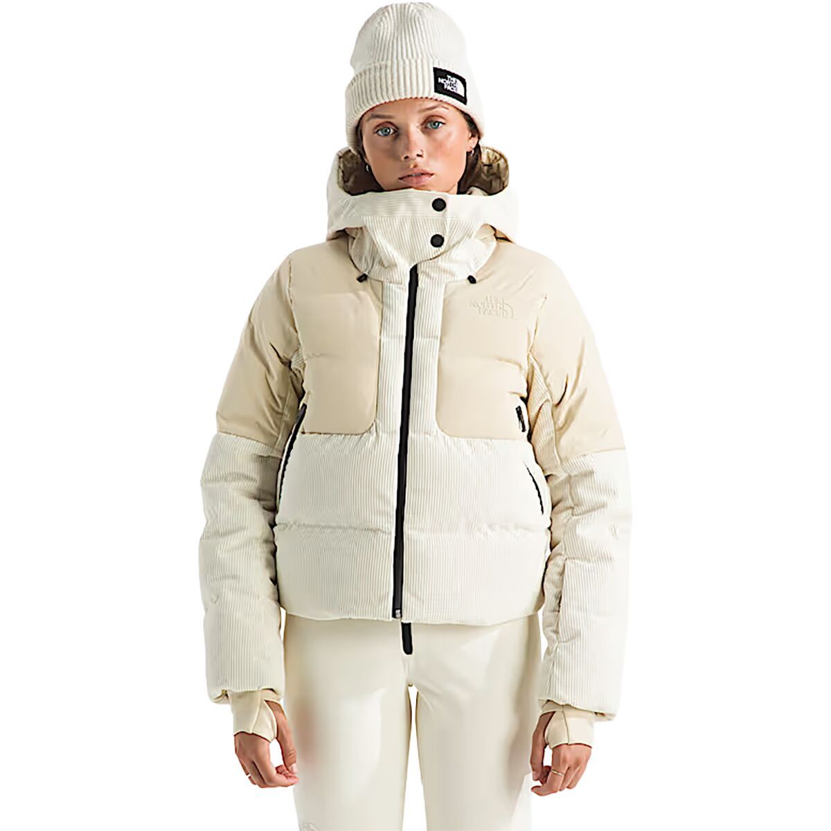Image of The North Face Cold Spell Cropped Down Corduroy Jacket - Women's Gravel/White Dune, M