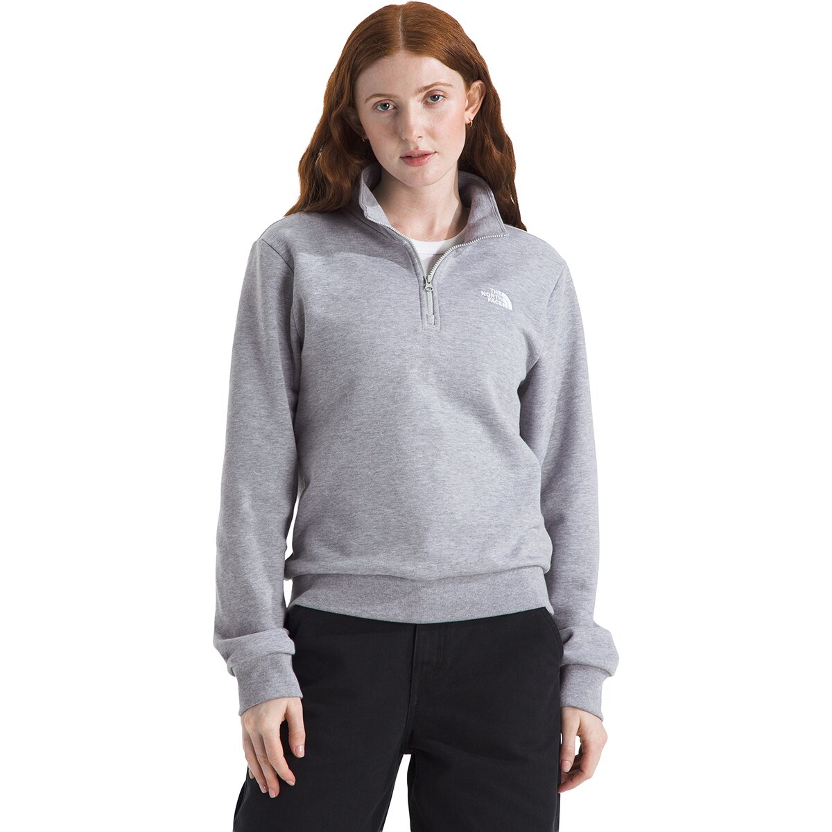 Image of The North Face Evolution Embroidered 1/4-Zip Sweatshirt - Women's TNF Pale Grey Heather, XS
