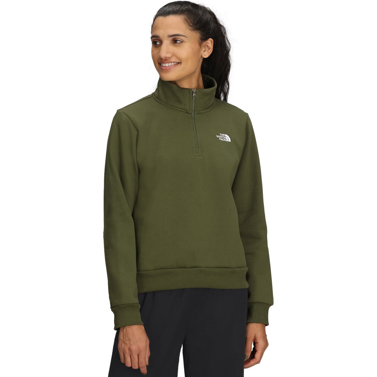 Image of The North Face Evolution Embroidered 1/4-Zip Sweatshirt - Women's Woodland Green, XS