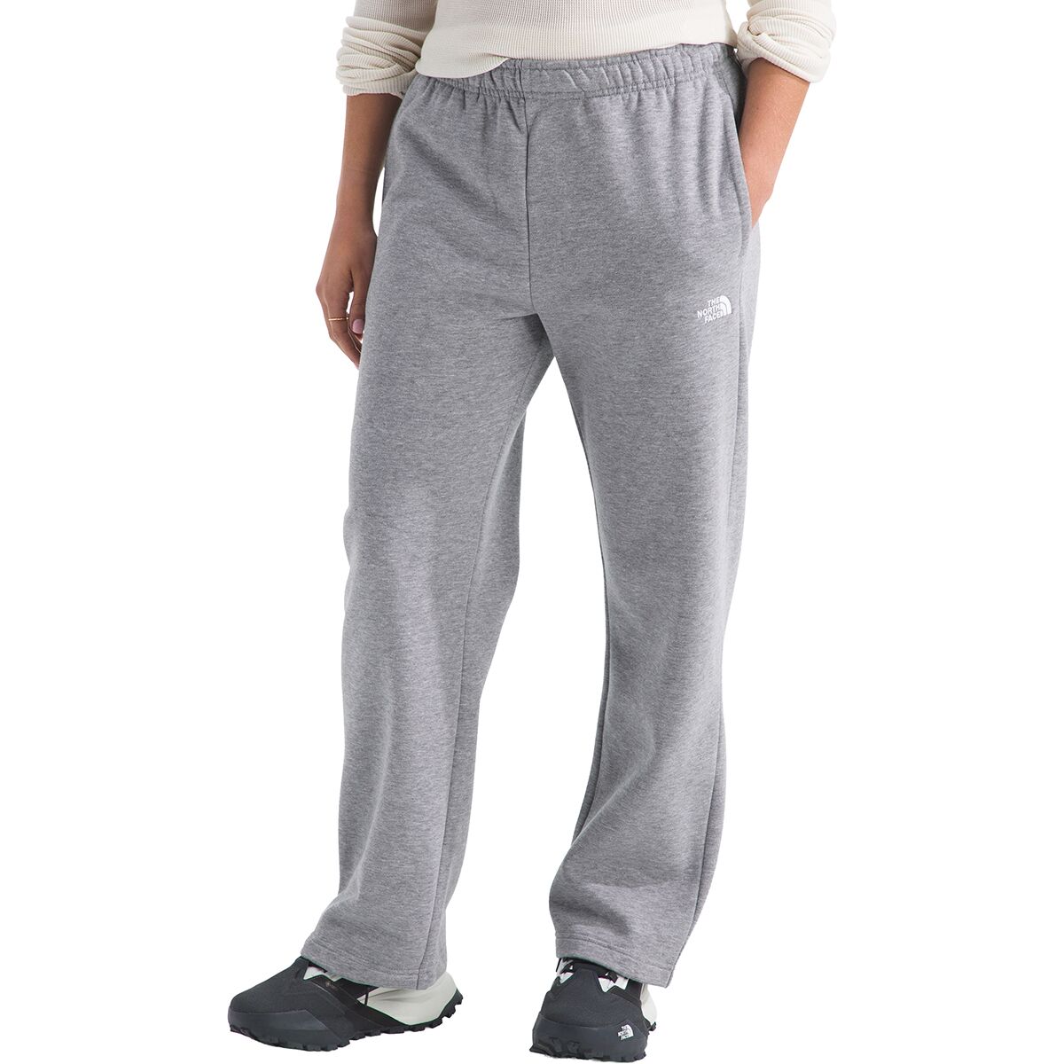 Image of The North Face Evolution Embroidered Straight Leg Pant - Women's TNF Pale Grey Heather, XS/Reg