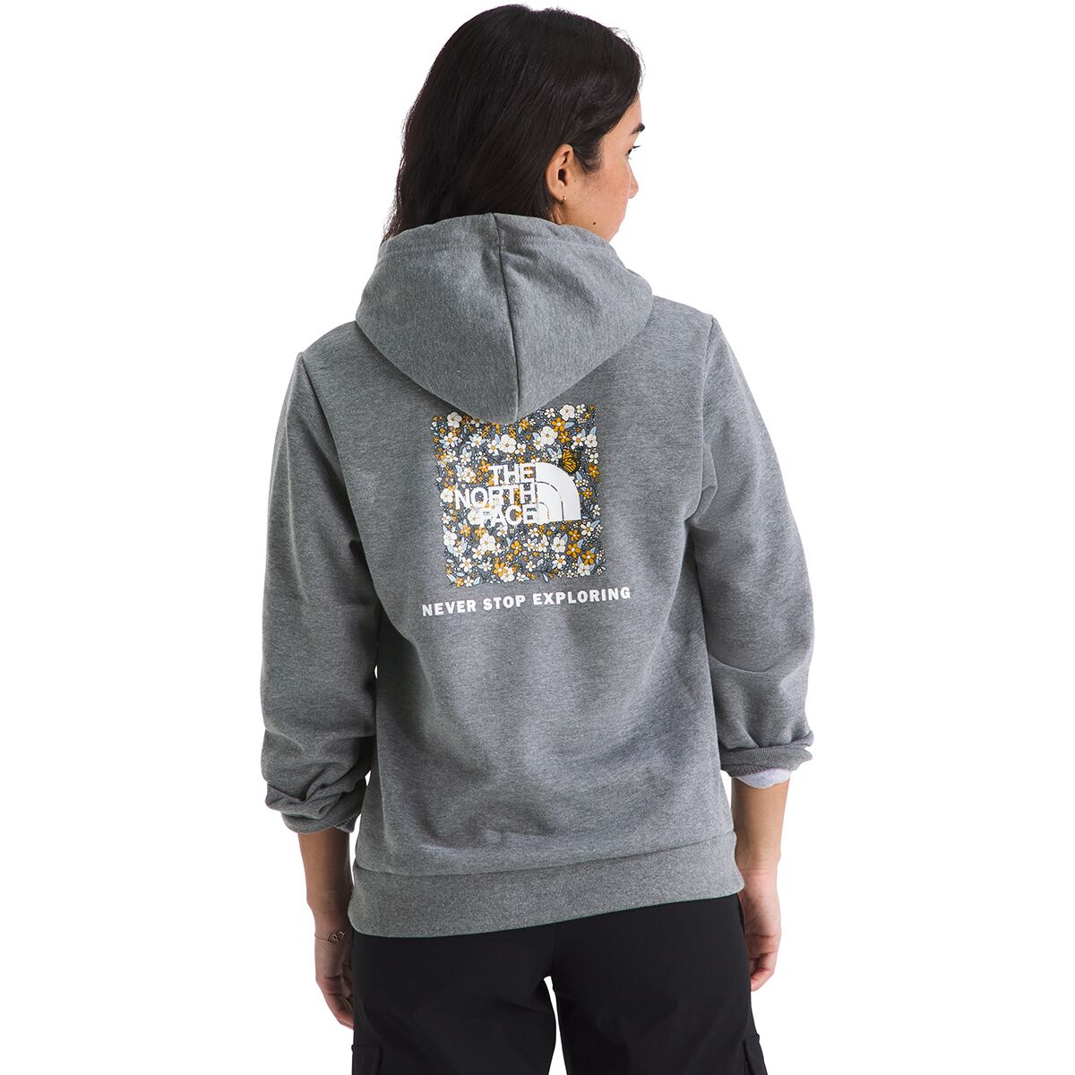 Image of The North Face Evolution Floral Box NSE Graphic Hoodie - Women's TNF Mid Grey Heather, M