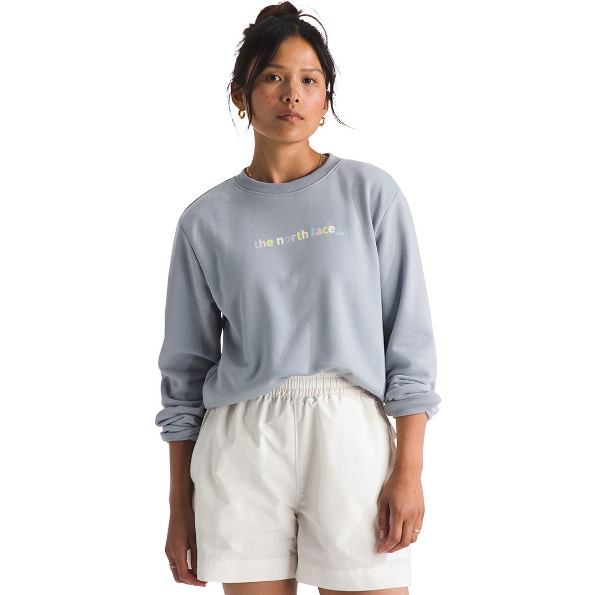 Image of The North Face Evolution Proud Graphic Crew Sweatshirt - Women's Blue Flax, S