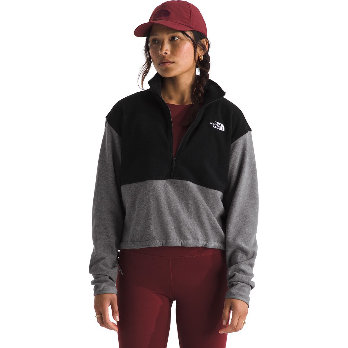 Image of The North Face Glacier Fleece 1/2-Zip Short Jacket - Women's TNF Mid Grey Heather/TNF Black, L