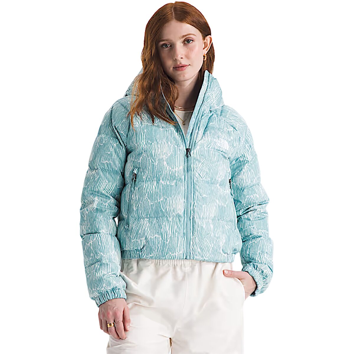 Image of The North Face Hydrenalite Print Down Hoodie - Women's Blue Eclipse Regenerative Ink Print, L