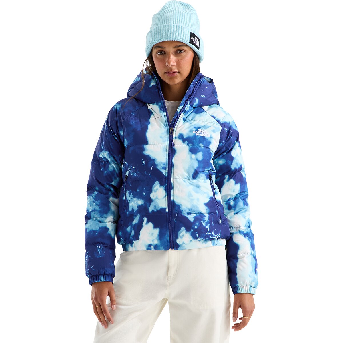 Image of The North Face Hydrenalite Print Down Hoodie - Women's Bold Blue Granitic Rock Print, XS
