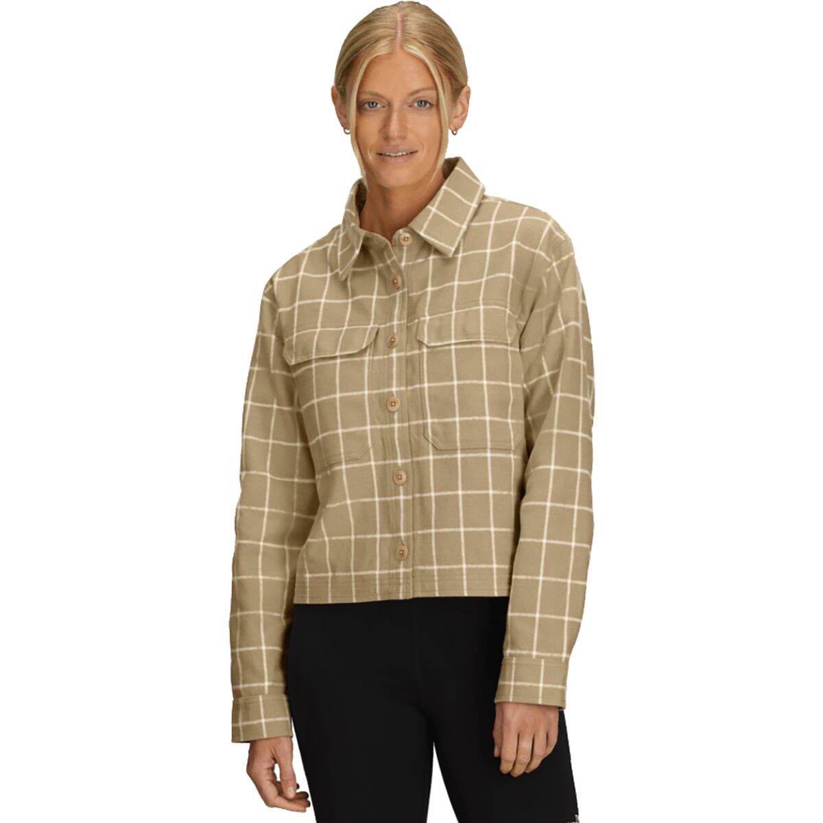 Image of The North Face Valley Flannel Plaid Shirt - Women's Khaki Stone Grid Large Plaid, XL
